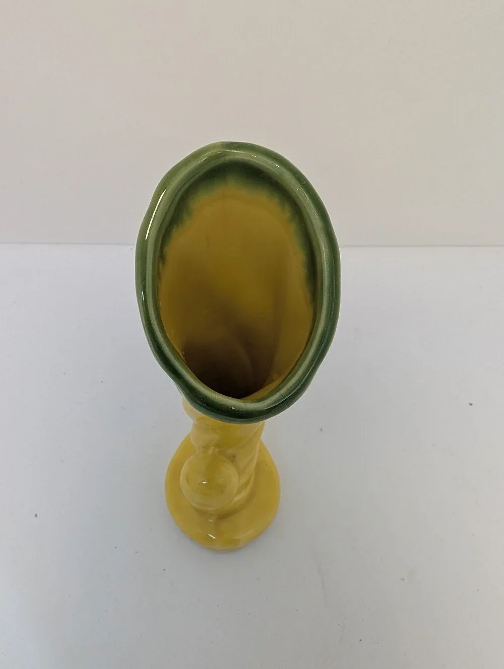 Vtg Shawnee Pottery Cornucopia Yellow and Green Swirl Mini Bud Vase